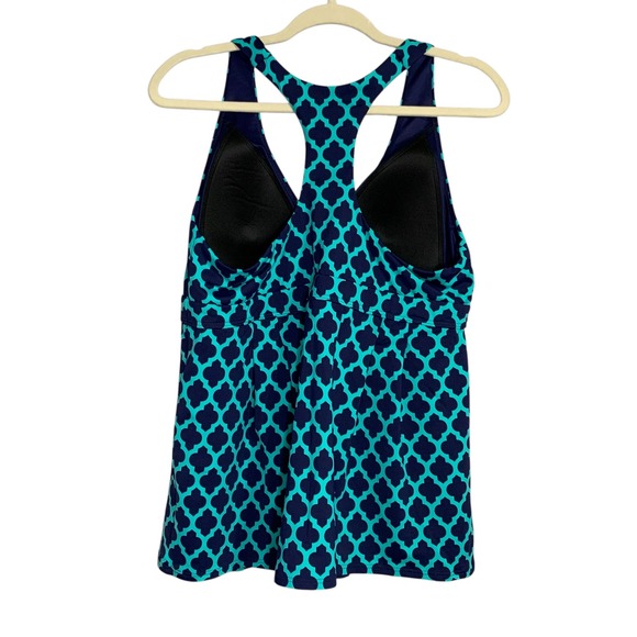 Lands' End v neck Navy and Aqua razorback tankini swim top. Size 14 - Picture 2 of 9